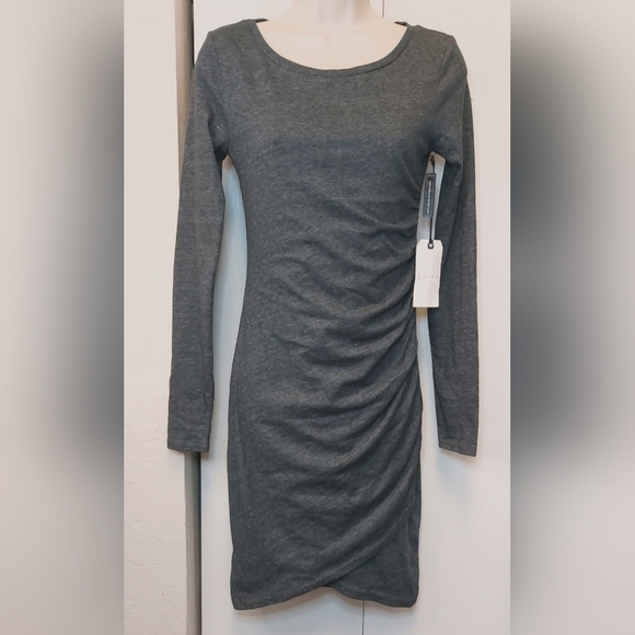Leith NWT Size Small Grey Ruched Long Sleeve Bodycon Midi Dress Office Date Chic - Picture 11 of 11